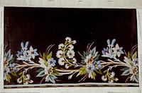 Sample of material for men's vests. Grey-blue silk, embroidered with sprays of daisies and forget me nots, green white, brown, blue and pink.. Original from the Minneapolis Institute of Art.