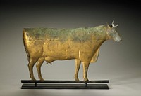 slightly rounded body with fully three-dimensional head; short horns; udder with two teats; gold, green and grey patina. Original from the Minneapolis Institute of Art.