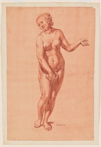 standing nude woman; contraposto pose with PL arm out with elbow slightly bent; head tilted to PR. Original from the Minneapolis Institute of Art.