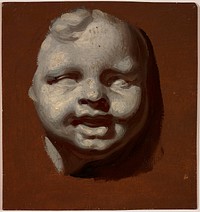 image of face of putto in grey; rust-colored ground. Original from the Minneapolis Institute of Art.