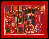 reverse applique panel; red with multicolor design of animal. Original from the Minneapolis Institute of Art.