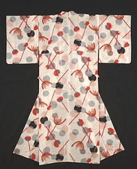 Off-white background with gray, pink, and black circles; red flower motif overlapping background. Original from the Minneapolis Institute of Art.