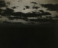 clouds at dusk; dark clouds in a light sky over a black landscape; mounted behind a sheet with mat opening. Original from the Minneapolis Institute of Art.