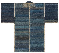 Coarse, woven coat; woven in gradients of blue to black; off-white embroidery around collar. Original from the Minneapolis Institute of Art.