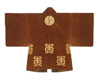 Brown coat; circular emblem on back at T center in cream color; cream colored designs at bottom. Original from the Minneapolis Institute of Art.