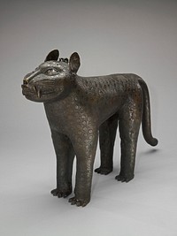 Leopard Aquamanile, Bronze, Benin Culture, Africa, XVIIc; covered with incised spots and smnall punch marks. Rare example.. Original from the Minneapolis Institute of Art.