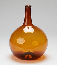 globular bottle, attributed to Zanesville, golden amber; bottle and dishes from Ohio Manufacturers, 159 items in all, from the Walter Douglas Collection in Centerville, Ohio. Original from the Minneapolis Institute of Art.