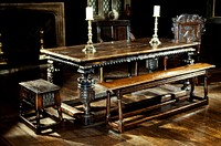 Table; with carved bulbous legs and inlaid side rails and stretchers. Original from the Minneapolis Institute of Art.