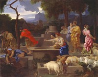 Religion: OT. Moses at a well meets the seven daughters of Jethro. Original from the Minneapolis Institute of Art.