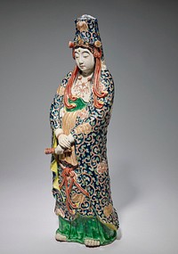 Statuette; Satsuma style; Kuanyin standing, holding a scroll. Original from the Minneapolis Institute of Art.