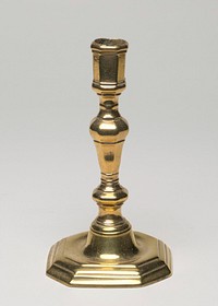 Queen Anne style, square molded-edge base with straight cut corners; square baluster shaped shaft continues cut corners upward to include socket. Original from the Minneapolis Institute of Art.