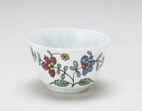 pair of cups, white glass painted in enamel with sprays of flowers. Original from the Minneapolis Institute of Art.