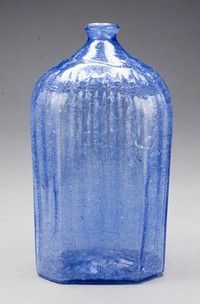 octagonal ribbed bottle, pale blue crackle glass with short applied neck and rim. Original from the Minneapolis Institute of Art.