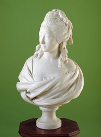 'Portrait of Madame de Serilly', white marble, French XVIIIc. cat. card dims H. 34-l/2 x W. 24'; weight 271 lbs.. Original from the Minneapolis Institute of Art.