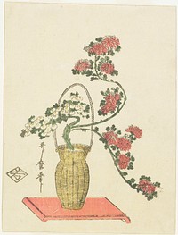 Ikebana arrangement of Chrysanthemums, Bamboo in Basket. Original from the Minneapolis Institute of Art.