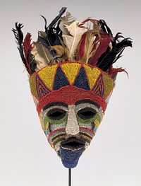 Tabwa Mask, colored glass beads, feathers, cloth raffia and skin, Zambia late XIX-early XXc.. Original from the Minneapolis Institute of Art.