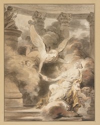 partially draped female figure leanig back as winged figure holds torch to rose female figure holds. Original from the Minneapolis Institute of Art. by Jean-Honoré Fragonard