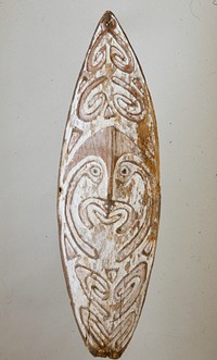 Ancestral Tablet (Gope), painted wood, New Guinea, Papuan Gulf, XX Century cat. card dims H. 54', W. 27' From Era Goiravi village, Era area.. Original from the Minneapolis Institute of Art.