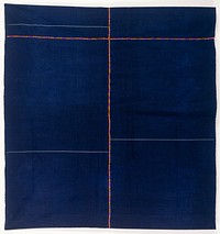 indigo, tubular construction with silk embroidered stripes in red, green, purple, yellow. Original from the Minneapolis Institute of Art.