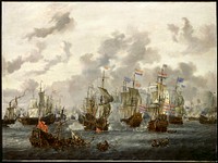 Dutch and English battle at sea. Original from the Minneapolis Institute of Art.