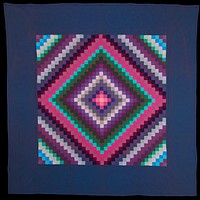 'Sunshine and Shadow' pattern; dark blue border with quilted feather design. Pattern also known as Trip Around the World or Grandmother's Dream.. Original from the Minneapolis Institute of Art.