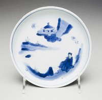 one of five blue and white plates; Tianqi/Congzhen; landscapes, two with two scholars seated below a tree; three with single sage on terrace. Original from the Minneapolis Institute of Art.