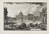 4; title on scroll towards R below: 'Veduta della Gran Piazza e Basilica di S. Pietro;" black and white. Original from the Minneapolis Institute of Art.