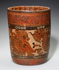 Vessel with figure band painted around the outside and interior is painted as well. Red, brown and orange throughout.. Original from the Minneapolis Institute of Art.