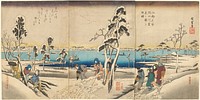 "Triptych of Snow Viewing by the Sumida River, Famous Place of Edo". Original from the Minneapolis Institute of Art.