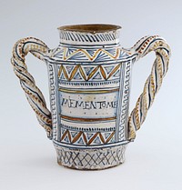 2-handled Vase, ceramic, Italian, late XV Century cat. card dims H. 9-1/2'; catalogued as Albarello, pottery. Original from the Minneapolis Institute of Art.