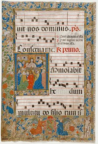 double sided; front is music sheet with inset scene of the Last Supper on left with decorative painted bordera all around. Original from the Minneapolis Institute of Art.