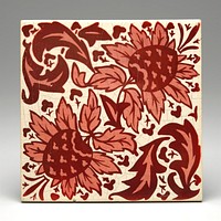 red and pink on cream; large floral and leaf design and bird. Original from the Minneapolis Institute of Art.