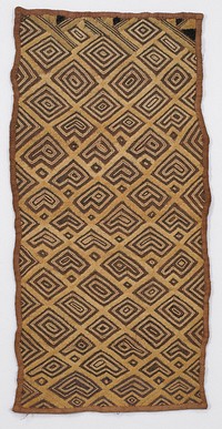 tan and brown, with geometric diamond motif design; 4 dark brown triangles on one short side. Original from the Minneapolis Institute of Art.