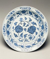blue floral pattern on white ground; two large flowers at center. Original from the Minneapolis Institute of Art.