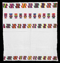 White background with supplementary weft patterning; four stripes and multi-colored geometric brocade.. Original from the Minneapolis Institute of Art.