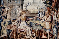 A piece from the tapestry cycle woven for Marie de' Medici, The Stories of Queen Artemisia, based on an epic account by Nicolas Houel; weaving attributed to the workshop of Lucas Wanderdalle in the Faubourg Saint-Marcel manufactory of Marc de Coman and François de la Planche; warp undyed wool, 6½-8 ends per cm., weft dyed wool and silk, 20-48 ends per cm.. Original from the Minneapolis Institute of Art.