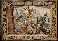 A piece for the tapestry cycle woven for Marie de' Medici, The Stories of Queen Artemisia, based on an epic account by Nicolas Houel; woven in the Faubourg Saint-Marcel manufactory of Marc de Comans and François de la Planche; warp undyed wool,6½-7½ ends per cm., weft dyed wool and silk, silver and silver-gilt yarns, 26-64 ends per cm.. Original from the Minneapolis Institute of Art.