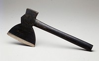 replica of a hand axe; black head and handle with gray edge. Original from the Minneapolis Institute of Art.