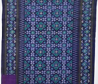 weft ikat; purple with green, yellow and blue geometric patterns. Original from the Minneapolis Institute of Art.