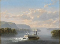 steamwheeler on river front center; bluffs on L bank. Original from the Minneapolis Institute of Art.