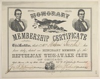 Abraham Lincoln papers: Series 1. General Correspondence. 1833-1916: Chicago Wide-Awake Republican Club to Abraham Lincoln, Friday, June 01, 1860 (Certificate of membership). Original from the Library of Congress.
