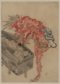 [Demon, possibly Ibaraki, opening a box]. Original from the Library of Congress.