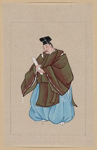 [Japanese man, full-length, standing, facing left, wearing minister's robe over kimono]. Original from the Library of Congress.