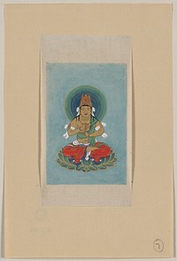 [Religious figure sitting on a lotus, facing front, with blue/green halo behind his head]. Original from the Library of Congress.