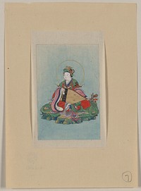 [Man or a woman wearing ceremonial costume with a phoenix-motif headdress, seated, facing slightly left, playing a biwa]. Original from the Library of Congress.