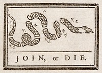 This political cartoon (attributed to James Turner (silversmith) for Benjamin Franklin) originally appeared during the French and Indian War, but was recycled to encourage the American colonies to join the Albany Plan for Union. From The Pennsylvania gazette, 9 May 1754. Abbreviations used: Georgia, South Carolina, North Carolina, Virginia, Maryland, Pennsylvania, New Jersey, New York, and New England. The practice of grouping the colonies east of New York (New Hampshire, Massachusetts, Rhode Island and Connecticut) together as "New England" has a history that goes back to the Dominion of New England, established in 1686, and continues informally through to today (eg, the New England Patriots). Delaware was not listed separately because it was comprised of three counties that were part of Pennsylvania, and did not gain independence from Philadelphia until after the Declaration of Independence was asserted. Prior to formal separation from Pennsylvania, Delaware was properly referred to as the "Lower Counties on Delaware". The Province of Georgia was not originally included by Franklin (let alone other British colonies in North America) but was later added and can be see at the tip of the tail. Georgia, the youngest of what would come to be referred to as the "Thirteen Original Colonies", had only been chartered in 1732 as a haven for those incarcerated in England's debtors prisons, and its population was sparse.