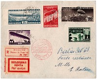 USSR 1931-05-15 registered (no. 391) airmail cover sent from Moscow to Berlin. Franked on the first day of issue with the imperforate Zeppelin set.