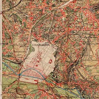 Charleroi en 1873. Carte topographique de la Belgique en couleurs (1865 - 1930) au 1/20.000. La première édition en chromophotolithographie a été réalisée par le Dépôt de la Guerre entre 1865 et 1880.