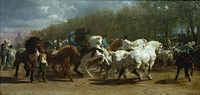 The scene is the horse market in Paris, and the dome of La Salpêtrière is visible in the background.