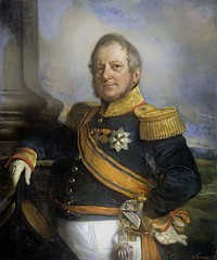 Portrait of Hendrik Merkus, Baron de Kock, army commander and after 1826 lieutenant governor general of the Dutch East Indies. Standing, at half-length, holding a bicorne in his right hand, leaning against the base of a column, his left hand on his side. On the background a landscape. Partof the Governor-general series.